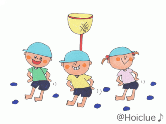 玉入れの下で踊る子どもたちのイラスト