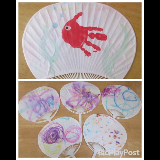 【みんなの投稿】にじみ絵&手形金魚うちわ