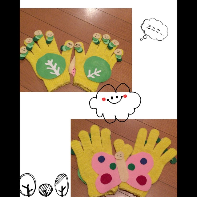 【みんなの投稿】〇手袋シアター♪〜キャベツの中から〜♪カラー軍手フェルトボンド