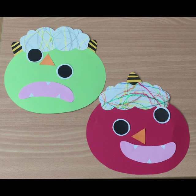 【みんなの投稿】【1歳児】オニのお面製作