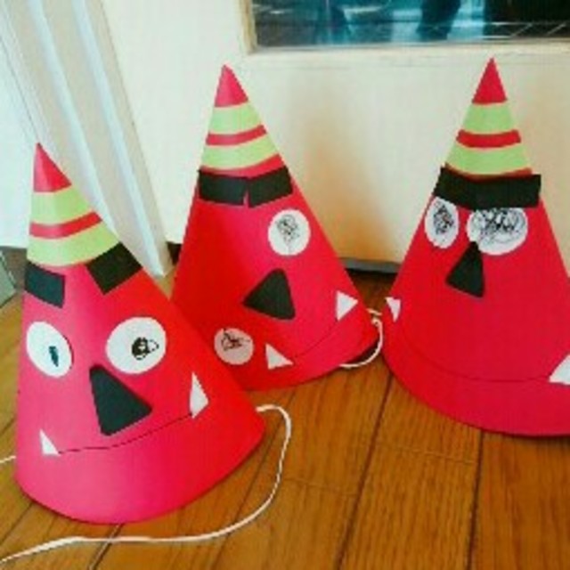 【みんなの投稿】節分製作(鬼の三角帽子)２歳児