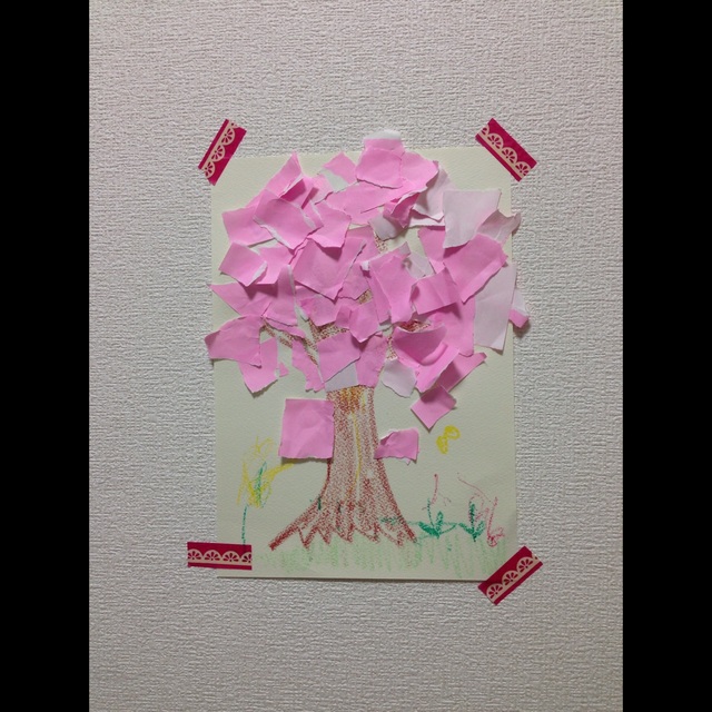 【みんなの投稿】【ちぎり絵で桜製作】 【みんなの投稿】【ちぎり絵で桜製作】