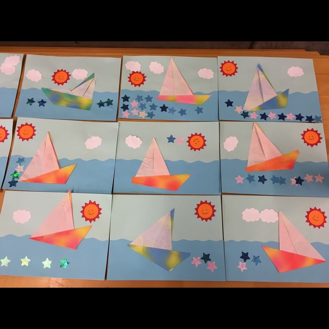 【みんなの投稿】3歳児 折り紙 ヨット⛵