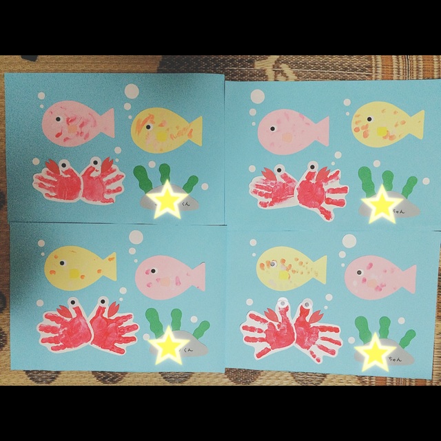 【みんなの投稿】1～2歳児 手型でカニさん