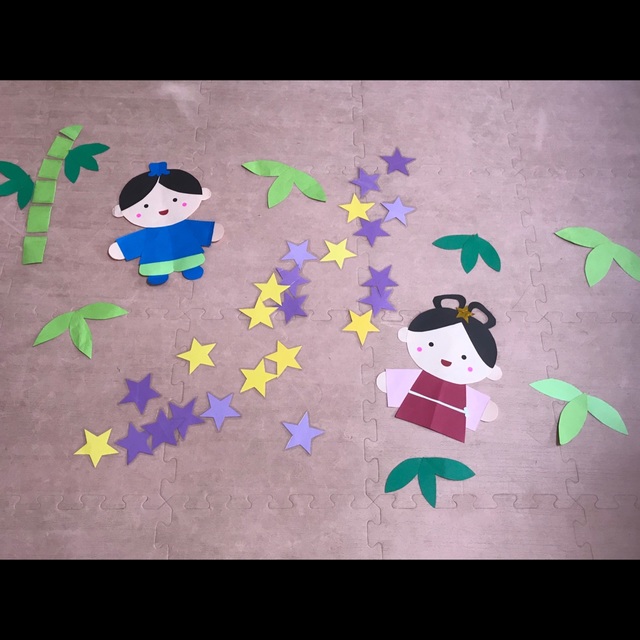 【みんなの投稿】【七夕 壁画】織姫、彦星、笹天の川