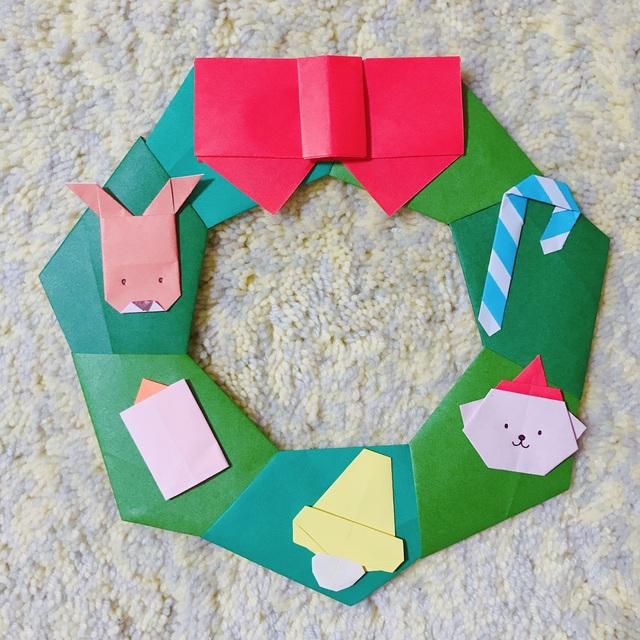 【みんなの投稿】折り紙でリースを作りました⑅◡̈*