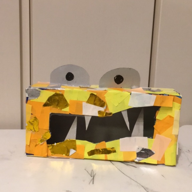 【みんなの投稿】ティッシュ箱と折り紙でモンスター