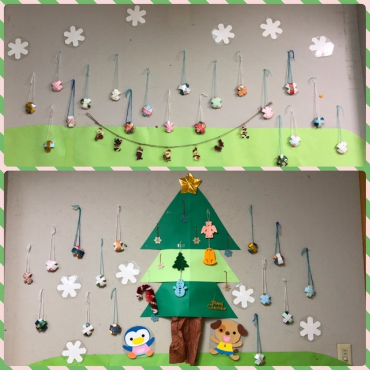 【みんなの投稿】12月壁面 雪のクリスマスオーナメント