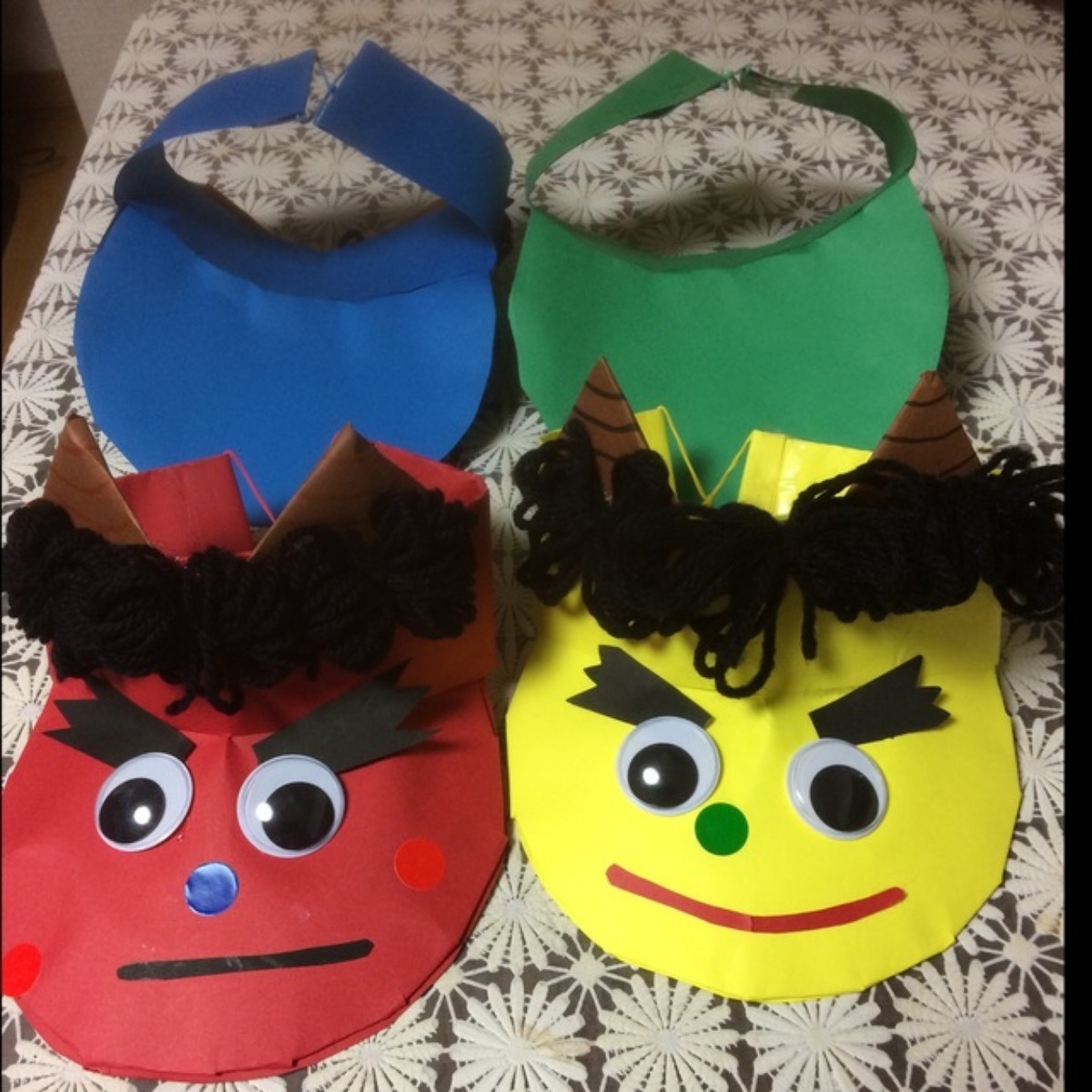 【みんなの投稿】0歳児〜鬼の面 (サンバイザー風)