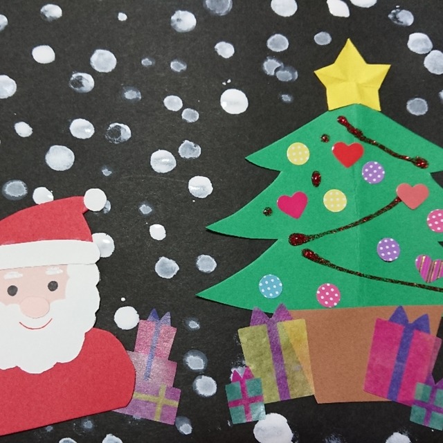 【みんなの投稿】指スタンプでクリスマスの夜の雪