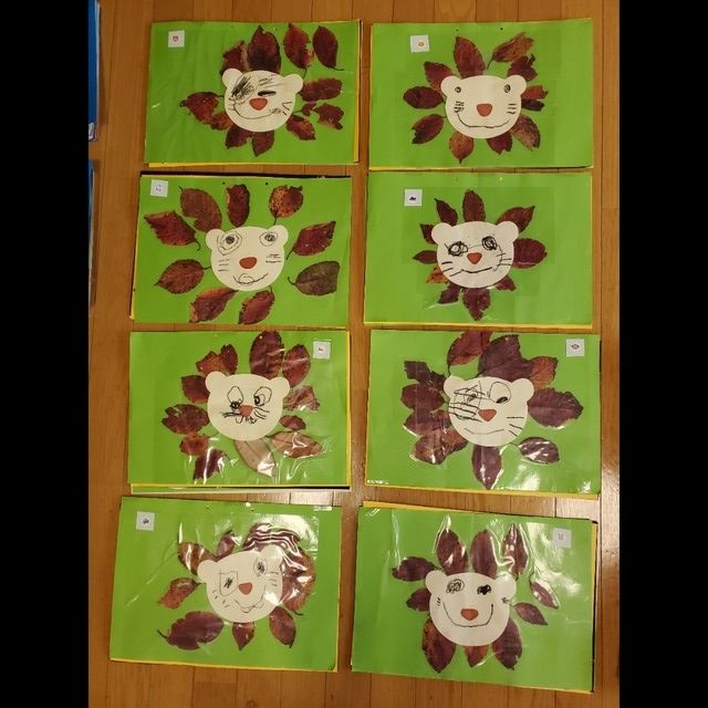 【みんなの投稿】3歳児製作 落ち葉でライオン