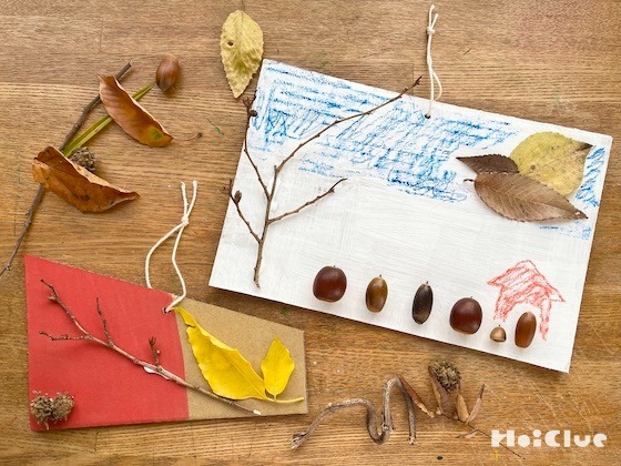 秋のコラージュ〜落ち葉や木の実で工作〜