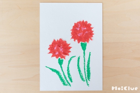 母の日のプレゼントに。ちぎり絵カーネーションカード〜素材／フラワーペーパー〜